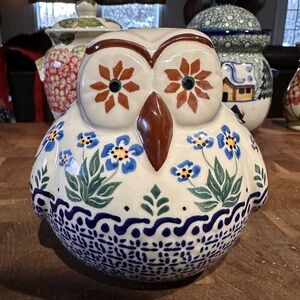 Handcrafted Polish Pottery Owl Figurine - coin bank